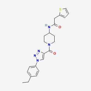 molecular formula C22H25N5O2S B2384981 N-(1-(1-(4-ethylphenyl)-1H-1,2,3-triazole-4-carbonyl)piperidin-4-yl)-2-(thiophen-2-yl)acetamide CAS No. 1251592-29-6