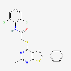 molecular formula C21H15Cl2N3OS2 B2384994 N-(2,6-DICHLOROPHENYL)-2-({2-METHYL-6-PHENYLTHIENO[2,3-D]PYRIMIDIN-4-YL}SULFANYL)ACETAMIDE CAS No. 315696-50-5