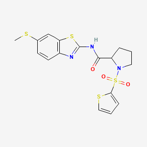 molecular formula C17H17N3O3S4 B2385030 N-(6-(methylthio)benzo[d]thiazol-2-yl)-1-(thiophen-2-ylsulfonyl)pyrrolidine-2-carboxamide CAS No. 1098646-41-3