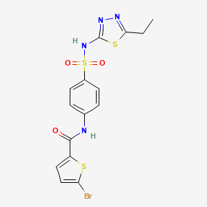 molecular formula C15H13BrN4O3S3 B2385033 5-bromo-N-(4-(N-(5-ethyl-1,3,4-thiadiazol-2-yl)sulfamoyl)phenyl)thiophene-2-carboxamide CAS No. 301307-62-0