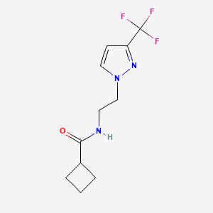molecular formula C11H14F3N3O B2385037 N-(2-(3-(trifluoromethyl)-1H-pyrazol-1-yl)ethyl)cyclobutanecarboxamide CAS No. 1448029-05-7