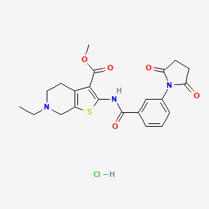 molecular formula C22H24ClN3O5S B2385039 Methyl 2-(3-(2,5-dioxopyrrolidin-1-yl)benzamido)-6-ethyl-4,5,6,7-tetrahydrothieno[2,3-c]pyridine-3-carboxylate hydrochloride CAS No. 1329840-45-0