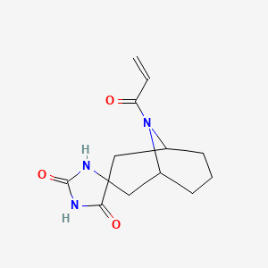 molecular formula C13H17N3O3 B2385049 9-Prop-2-enoylspiro[9-azabicyclo[3.3.1]nonane-3,5'-imidazolidine]-2',4'-dione CAS No. 2361638-13-1