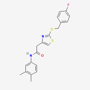 molecular formula C20H19FN2OS2 B2385056 N-(3,4-dimethylphenyl)-2-(2-((4-fluorobenzyl)thio)thiazol-4-yl)acetamide CAS No. 941875-55-4