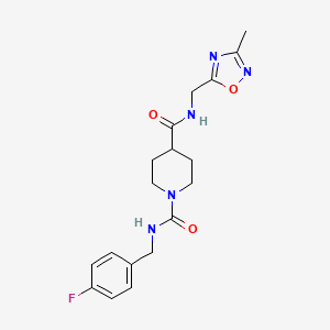 molecular formula C18H22FN5O3 B2385057 N1-(4-fluorobenzyl)-N4-((3-methyl-1,2,4-oxadiazol-5-yl)methyl)piperidine-1,4-dicarboxamide CAS No. 1334369-87-7