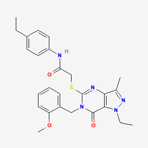 molecular formula C26H29N5O3S B2385095 2-((1-乙基-6-(2-甲氧基苄基)-3-甲基-7-氧代-6,7-二氢-1H-吡唑并[4,3-d]嘧啶-5-基)硫代)-N-(4-乙基苯基)乙酰胺 CAS No. 1358830-26-8