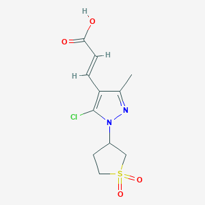 molecular formula C11H13ClN2O4S B2385098 (E)-3-[5-chloro-1-(1,1-dioxothiolan-3-yl)-3-methylpyrazol-4-yl]prop-2-enoic acid CAS No. 956204-62-9