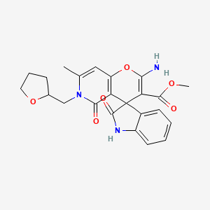 molecular formula C23H23N3O6 B2385100 2'-氨基-7'-甲基-2,5'-二氧代-6'-(四氢呋喃-2-基甲基)-1,2,5',6'-四氢螺[吲哚-3,4'-吡喃[3,2-c]吡啶]-3'-甲酸甲酯 CAS No. 873571-64-3