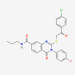 2-((2-(4-chlorophenyl)-2-oxoethyl)thio)-3-(4-fluorophenyl)-4-oxo-N-propyl-3,4-dihydroquinazoline-7-carboxamide