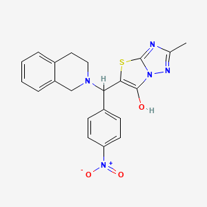 molecular formula C21H19N5O3S B2385126 5-((3,4-dihydroisoquinolin-2(1H)-yl)(4-nitrophenyl)methyl)-2-methylthiazolo[3,2-b][1,2,4]triazol-6-ol CAS No. 851969-28-3