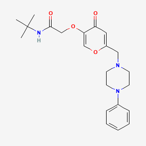 molecular formula C22H29N3O4 B2385134 N-(tert-butyl)-2-((4-oxo-6-((4-phenylpiperazin-1-yl)methyl)-4H-pyran-3-yl)oxy)acetamide CAS No. 898420-48-9