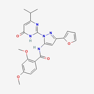 molecular formula C23H23N5O5 B2385138 N-(3-(furan-2-yl)-1-(4-isopropyl-6-oxo-1,6-dihydropyrimidin-2-yl)-1H-pyrazol-5-yl)-2,4-dimethoxybenzamide CAS No. 1207017-09-1