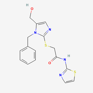 molecular formula C16H16N4O2S2 B2385140 2-((1-benzyl-5-(hydroxymethyl)-1H-imidazol-2-yl)thio)-N-(thiazol-2-yl)acetamide CAS No. 899999-73-6
