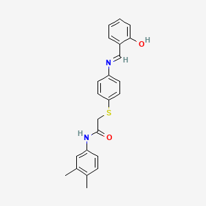molecular formula C23H22N2O2S B2385141 N-(3,4-dimethylphenyl)-2-[(4-{[(E)-(2-hydroxyphenyl)methylidene]amino}phenyl)sulfanyl]acetamide CAS No. 765285-07-2