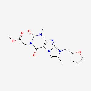 molecular formula C17H21N5O5 B2385161 methyl 2-(1,7-dimethyl-2,4-dioxo-8-((tetrahydrofuran-2-yl)methyl)-1H-imidazo[2,1-f]purin-3(2H,4H,8H)-yl)acetate CAS No. 896309-81-2