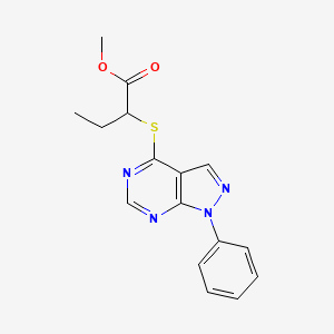 molecular formula C16H16N4O2S B2385170 methyl 2-((1-phenyl-1H-pyrazolo[3,4-d]pyrimidin-4-yl)thio)butanoate CAS No. 893932-37-1
