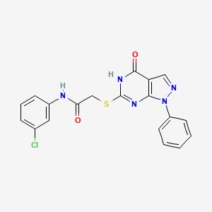 molecular formula C19H14ClN5O2S B2385181 N-(3-chlorophenyl)-2-((4-oxo-1-phenyl-4,5-dihydro-1H-pyrazolo[3,4-d]pyrimidin-6-yl)thio)acetamide CAS No. 946302-32-5