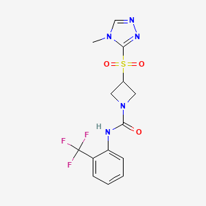 molecular formula C14H14F3N5O3S B2385202 3-((4-methyl-4H-1,2,4-triazol-3-yl)sulfonyl)-N-(2-(trifluoromethyl)phenyl)azetidine-1-carboxamide CAS No. 2034488-67-8