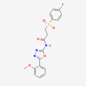 molecular formula C18H16FN3O5S B2385204 3-(4-fluorophenyl)sulfonyl-N-[5-(2-methoxyphenyl)-1,3,4-oxadiazol-2-yl]propanamide CAS No. 895451-33-9