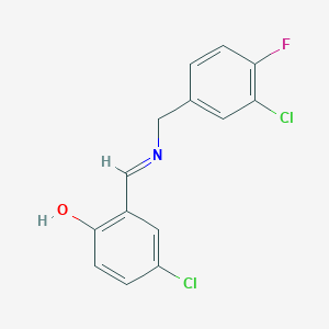molecular formula C14H10Cl2FNO B2385212 4-chloro-2-{(E)-[(3-chloro-4-fluorobenzyl)imino]methyl}phenol CAS No. 1232822-10-4