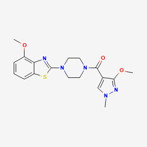 molecular formula C18H21N5O3S B2385236 (3-甲氧基-1-甲基-1H-吡唑-4-基)(4-(4-甲氧基苯并[d]噻唑-2-基)哌嗪-1-基)甲苯酮 CAS No. 1172721-43-5
