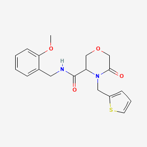 molecular formula C18H20N2O4S B2385240 N-(2-methoxybenzyl)-5-oxo-4-(thiophen-2-ylmethyl)morpholine-3-carboxamide CAS No. 1421443-36-8