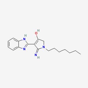 molecular formula C18H24N4O B2385247 5-amino-4-(1H-benzo[d]imidazol-2-yl)-1-heptyl-1H-pyrrol-3(2H)-one CAS No. 881566-98-9