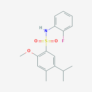 molecular formula C17H20FNO3S B2385274 N-(2-Fluorophenyl)-2-methoxy-4-methyl-5-propan-2-ylbenzenesulfonamide CAS No. 2361873-73-4