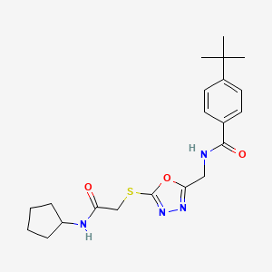 molecular formula C21H28N4O3S B2385277 4-tert-butyl-N-[[5-[2-(cyclopentylamino)-2-oxoethyl]sulfanyl-1,3,4-oxadiazol-2-yl]methyl]benzamide CAS No. 872613-76-8