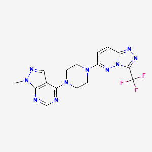 molecular formula C16H15F3N10 B2385285 1-Methyl-4-[4-[3-(trifluoromethyl)-[1,2,4]triazolo[4,3-b]pyridazin-6-yl]piperazin-1-yl]pyrazolo[3,4-d]pyrimidine CAS No. 2380188-71-4