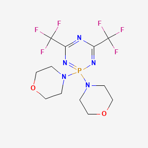 molecular formula C12H16F6N5O2P B2385286 4,6-Bis(trifluoromethyl)-2,2-dimorpholin-4-yl-1,3,5,2-triazaphosphine CAS No. 301233-12-5