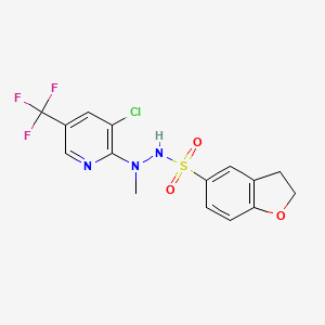 molecular formula C15H13ClF3N3O3S B2385287 N'-[3-chloro-5-(trifluoromethyl)pyridin-2-yl]-N'-methyl-2,3-dihydro-1-benzofuran-5-sulfonohydrazide CAS No. 2058442-62-7