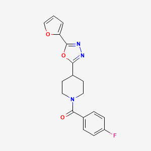 molecular formula C18H16FN3O3 B2385291 (4-Fluorophenyl)(4-(5-(furan-2-yl)-1,3,4-oxadiazol-2-yl)piperidin-1-yl)methanone CAS No. 1172346-06-3