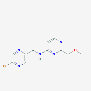 molecular formula C12H14BrN5O B2385298 N-[(5-bromopyrazin-2-yl)methyl]-2-(methoxymethyl)-6-methylpyrimidin-4-amine CAS No. 2094853-25-3