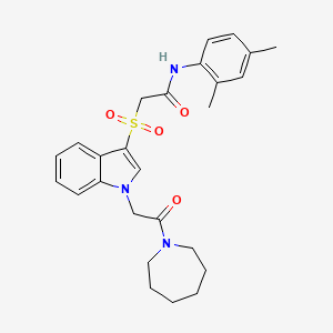 molecular formula C26H31N3O4S B2385307 2-((1-(2-(azepan-1-yl)-2-oxoethyl)-1H-indol-3-yl)sulfonyl)-N-(2,4-dimethylphenyl)acetamide CAS No. 878058-90-3