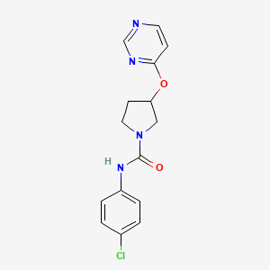 molecular formula C15H15ClN4O2 B2385330 N-(4-chlorophenyl)-3-(pyrimidin-4-yloxy)pyrrolidine-1-carboxamide CAS No. 2034502-45-7