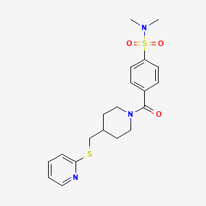 molecular formula C20H25N3O3S2 B2385353 N,N-dimethyl-4-(4-((pyridin-2-ylthio)methyl)piperidine-1-carbonyl)benzenesulfonamide CAS No. 1421522-42-0