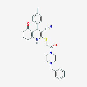 2-((2-(4-Benzylpiperazin-1-yl)-2-oxoethyl)thio)-5-oxo-4-(p-tolyl)-1,4,5,6,7,8-hexahydroquinoline-3-carbonitrile