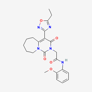 molecular formula C22H25N5O5 B2385370 2-[4-(5-ethyl-1,2,4-oxadiazol-3-yl)-1,3-dioxo-3,5,6,7,8,9-hexahydropyrimido[1,6-a]azepin-2(1H)-yl]-N-(2-methoxyphenyl)acetamide CAS No. 1775402-99-7