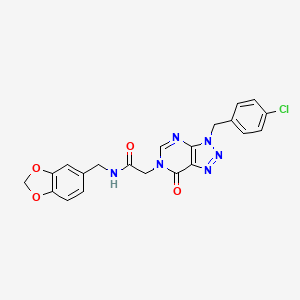 molecular formula C21H17ClN6O4 B2385372 N-(1,3-苯二氧杂环戊-5-基甲基)-2-[3-(4-氯苄基)-7-氧代-3,7-二氢-6H-[1,2,3]三唑并[4,5-d]嘧啶-6-基]乙酰胺 CAS No. 863018-53-5