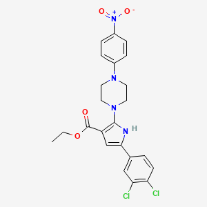 molecular formula C23H22Cl2N4O4 B2385373 Ethyl 5-(3,4-dichlorophenyl)-2-[4-(4-nitrophenyl)piperazin-1-yl]-1H-pyrrole-3-carboxylate CAS No. 338406-41-0