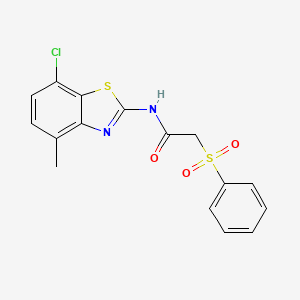 molecular formula C16H13ClN2O3S2 B2385375 2-(benzenesulfonyl)-N-(7-chloro-4-methyl-1,3-benzothiazol-2-yl)acetamide CAS No. 895465-64-2