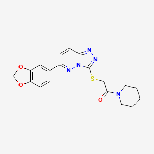 molecular formula C19H19N5O3S B2385376 2-[[6-(1,3-Benzodioxol-5-yl)-[1,2,4]triazolo[4,3-b]pyridazin-3-yl]sulfanyl]-1-piperidin-1-ylethanone CAS No. 894065-11-3