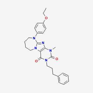molecular formula C27H31N5O3 B2385381 10-(4-ethoxyphenyl)-1-methyl-3-(3-phenylpropyl)-7,8,9,10-tetrahydro-1H-[1,3]diazepino[2,1-f]purine-2,4(3H,6H)-dione CAS No. 887197-35-5