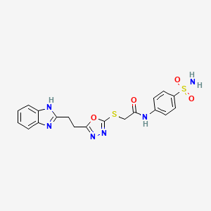 molecular formula C19H18N6O4S2 B2385383 2-((5-(2-(1H-benzo[d]imidazol-2-yl)ethyl)-1,3,4-oxadiazol-2-yl)thio)-N-(4-sulfamoylphenyl)acetamide CAS No. 1323346-05-9