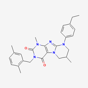 molecular formula C27H31N5O2 B2385395 3-[(2,5-dimethylphenyl)methyl]-9-(4-ethylphenyl)-1,7-dimethyl-7,8-dihydro-6H-purino[7,8-a]pyrimidine-2,4-dione CAS No. 848746-94-1
