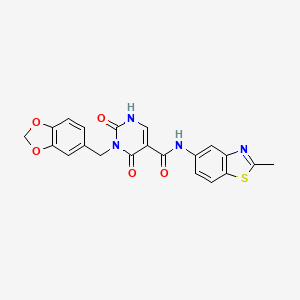 molecular formula C21H16N4O5S B2385401 3-(benzo[d][1,3]dioxol-5-ylmethyl)-N-(2-methylbenzo[d]thiazol-5-yl)-2,4-dioxo-1,2,3,4-tetrahydropyrimidine-5-carboxamide CAS No. 1396871-98-9