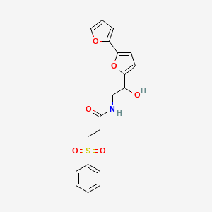 molecular formula C19H19NO6S B2385408 3-(Benzenesulfonyl)-N-[2-[5-(furan-2-yl)furan-2-yl]-2-hydroxyethyl]propanamide CAS No. 2319897-86-2