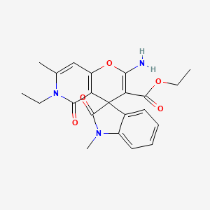 molecular formula C22H23N3O5 B2385427 ethyl 2'-amino-6'-ethyl-1,7'-dimethyl-2,5'-dioxo-1,2,5',6'-tetrahydrospiro[indole-3,4'-pyrano[3,2-c]pyridine]-3'-carboxylate CAS No. 873571-56-3