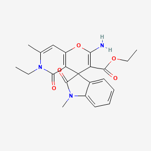 molecular formula C22H23N3O5 B2385427 ethyl 2-amino-6-ethyl-7,11-dimethyl-5,12-dioxospiro[6-hydro-4H-pyrano[3,2-c]py ridine-4,3'-indoline]-3-carboxylate CAS No. 873571-56-3